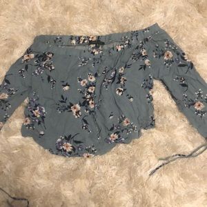 Blue Kendall & Kylie off the shoulder floral top